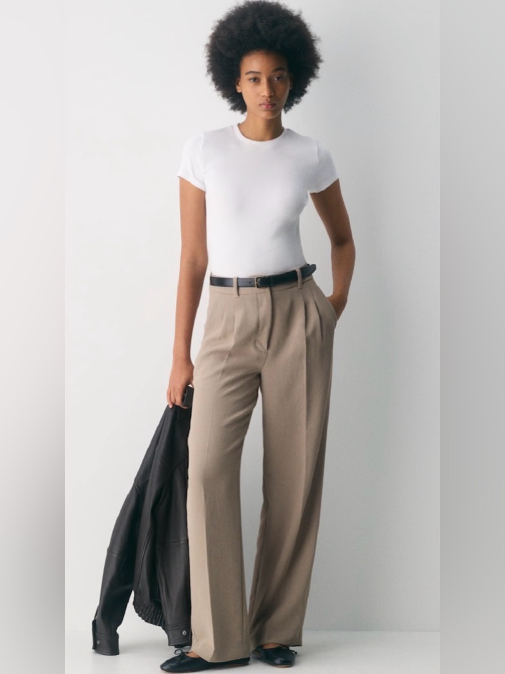 Aritzia Wilfred The Effortless Pant Taupe Wide Leg Trouser Size 4 Tall